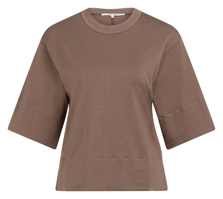 Yaya Jersey Top With Woven Details Deep Taupe Brown