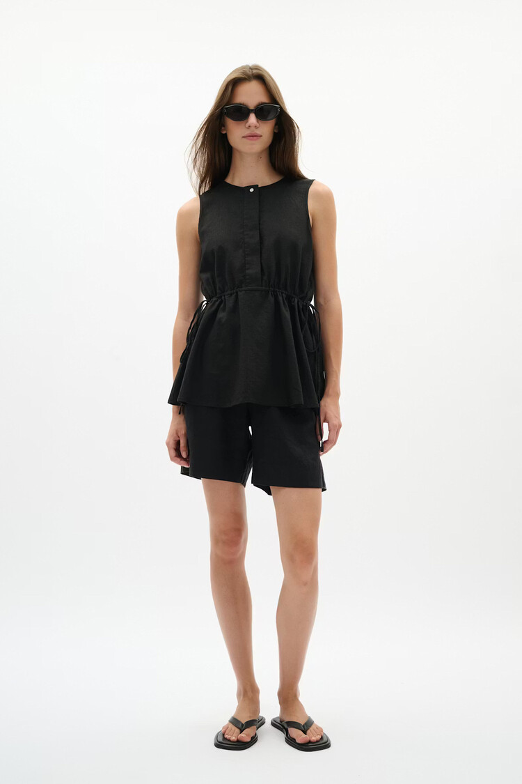 InWear Rowan Linen Drawstring Blouse Black