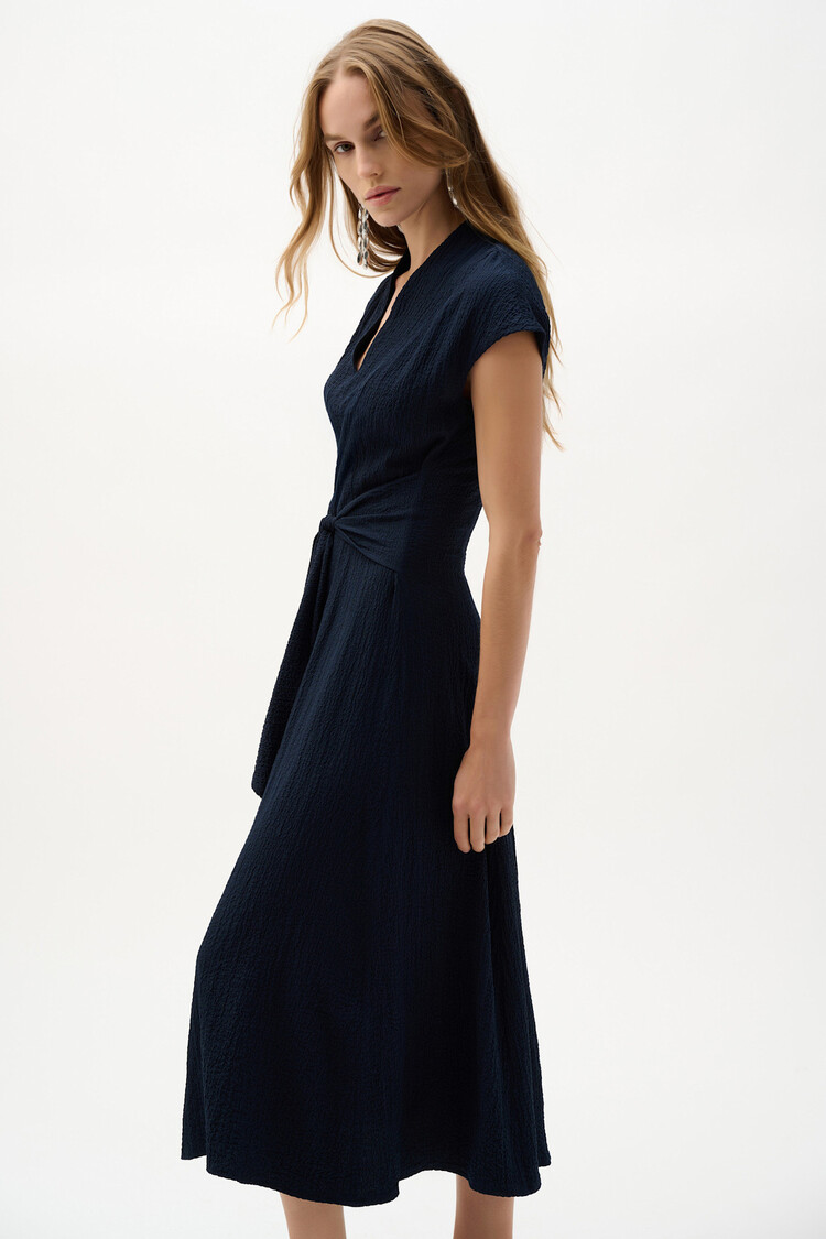 Joseph Ribkoff Woven Seersucker Fit And Flare Dress Midnight Blue