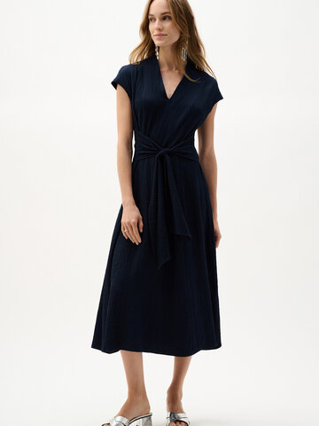 Joseph Ribkoff Woven Seersucker Fit And Flare Dress Midnight Blue