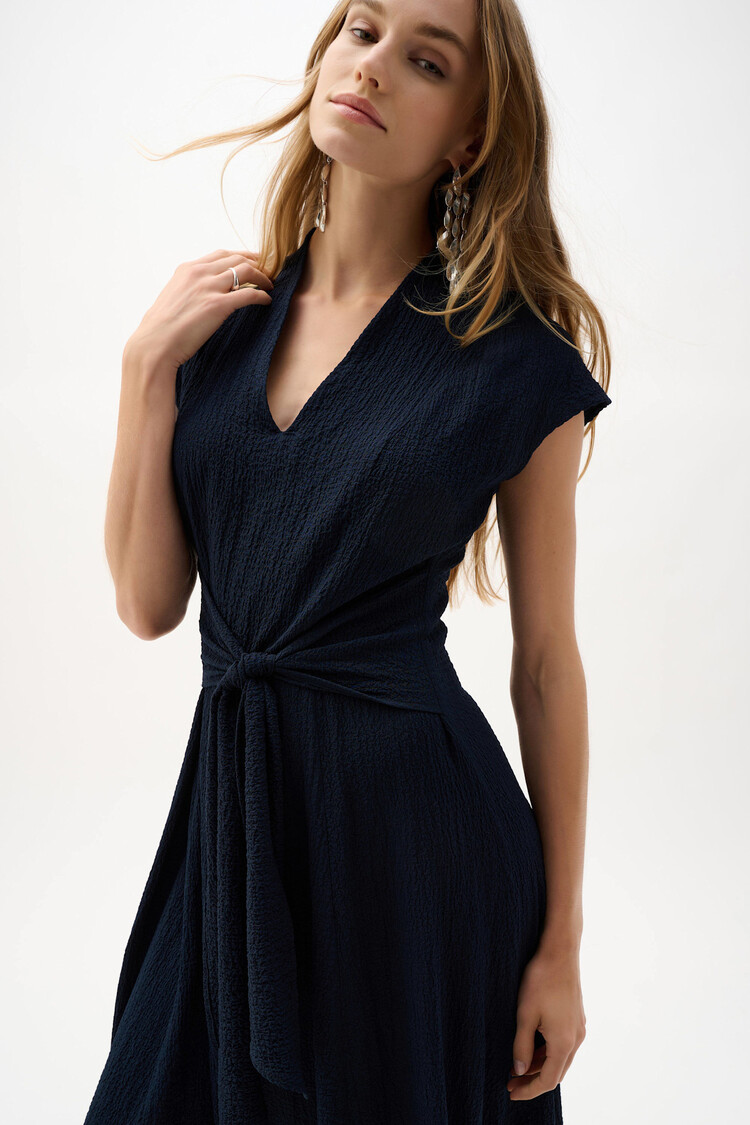 Joseph Ribkoff Woven Seersucker Fit And Flare Dress Midnight Blue