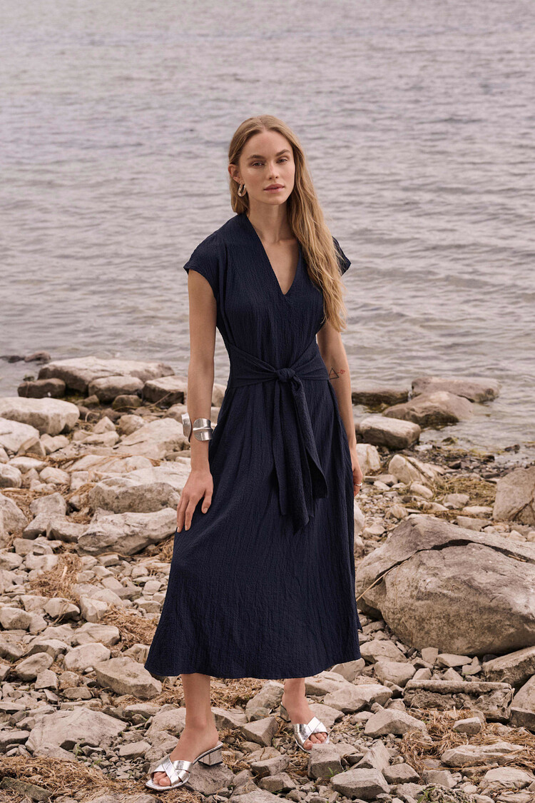Joseph Ribkoff Woven Seersucker Fit And Flare Dress Midnight Blue