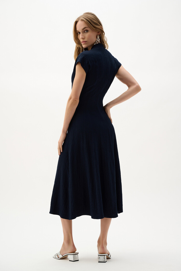 Joseph Ribkoff Woven Seersucker Fit And Flare Dress Midnight Blue