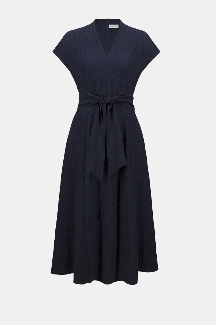 Joseph Ribkoff Woven Seersucker Fit And Flare Dress Midnight Blue