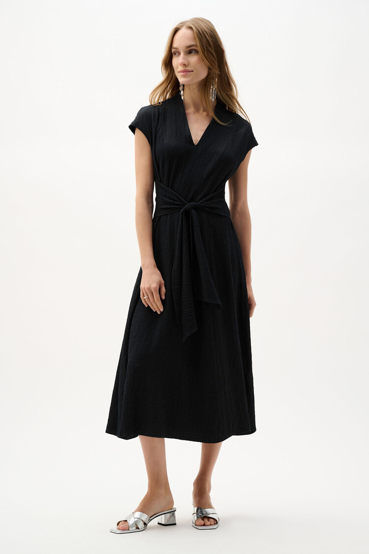 Joseph Ribkoff Woven Seersucker Fit And Flare Dress Midnight Blue
