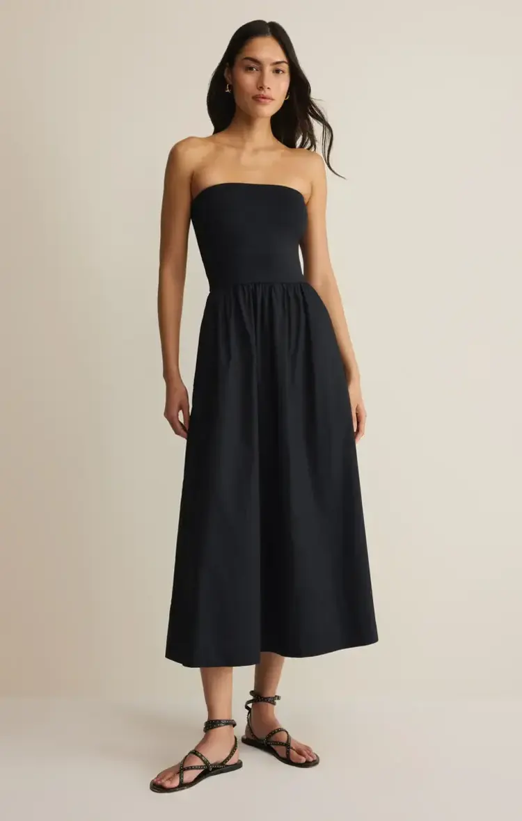 ZSupply Sunsought Strapless Midi Dress Black