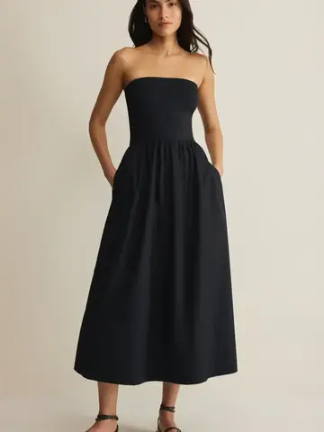 ZSupply Sunsought Strapless Midi Dress Black