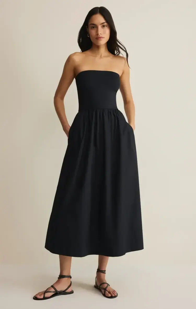 ZSupply Sunsought Strapless Midi Dress Black