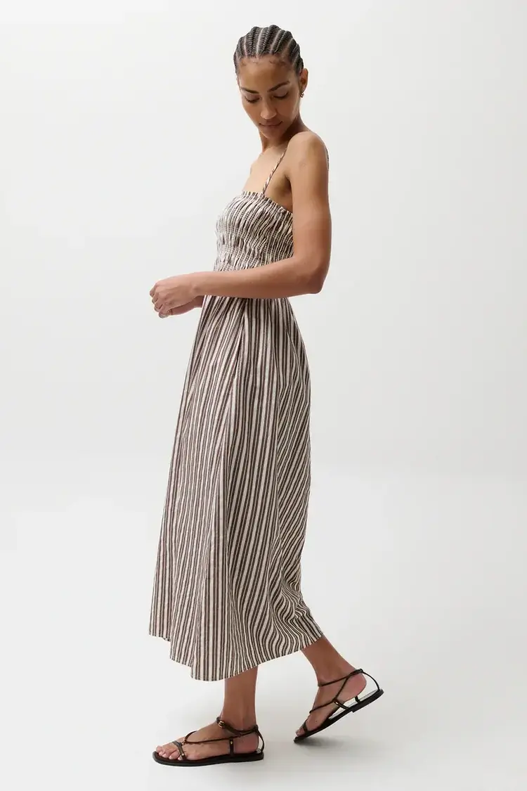 Pistola Bianca Dress Earthen Brown Stripe