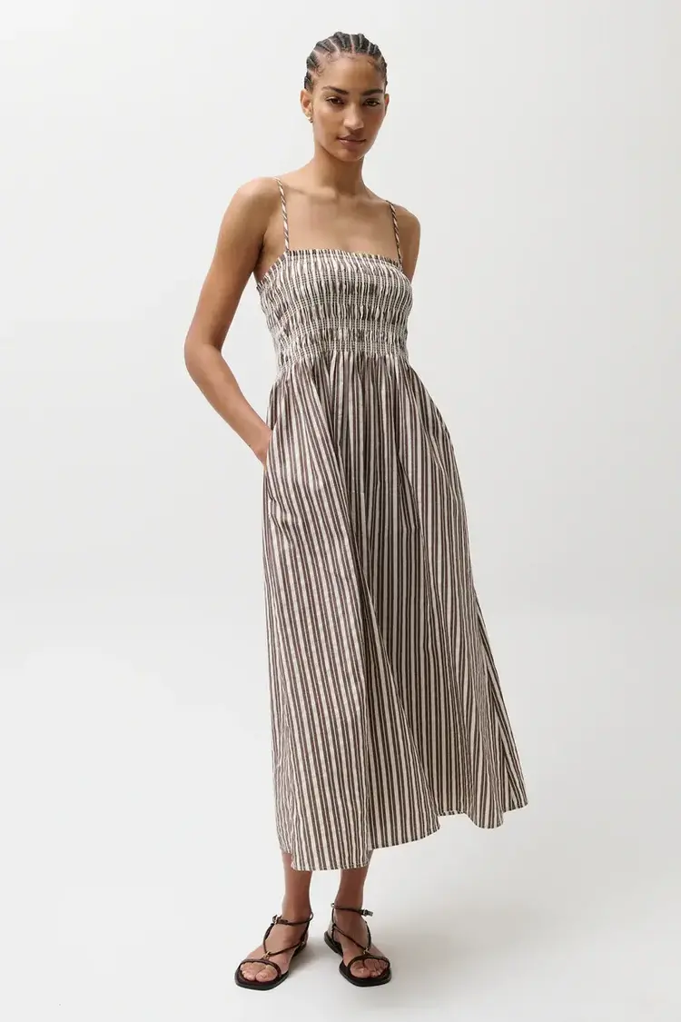 Pistola Bianca Dress Earthen Brown Stripe