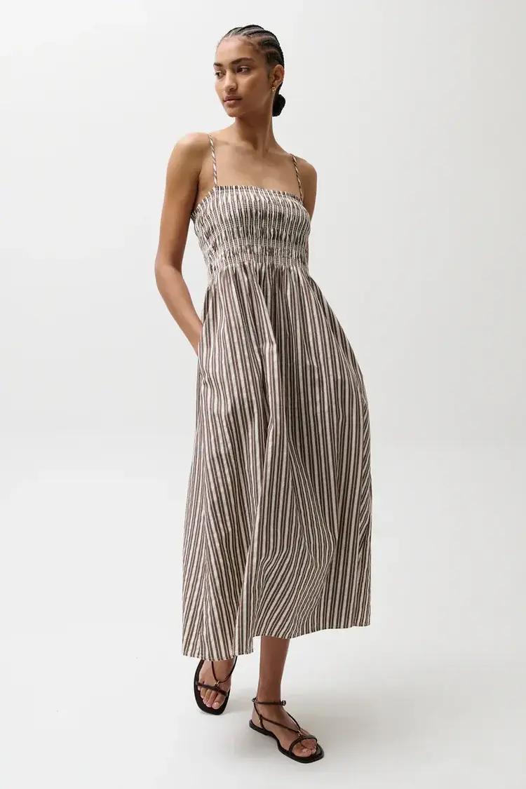 Pistola Bianca Dress Earthen Brown Stripe