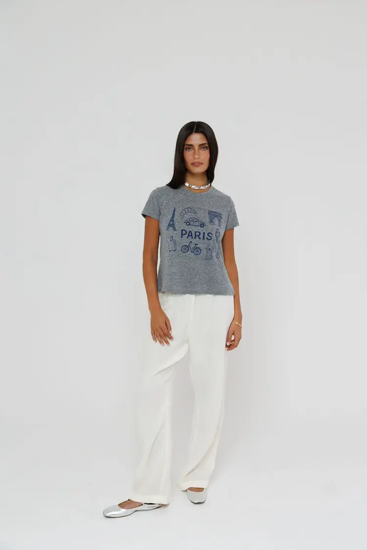Sunny Somewhere Happiest in Paris Femme Crew Heather Grey