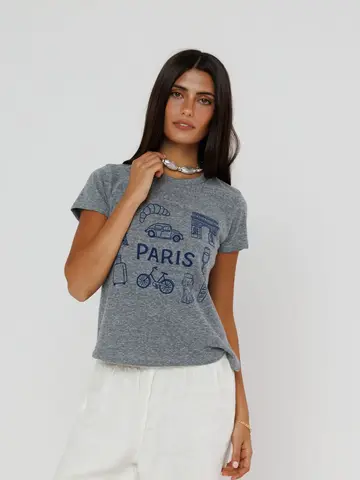 Sunny Somewhere Happiest in Paris Femme Crew Heather Grey