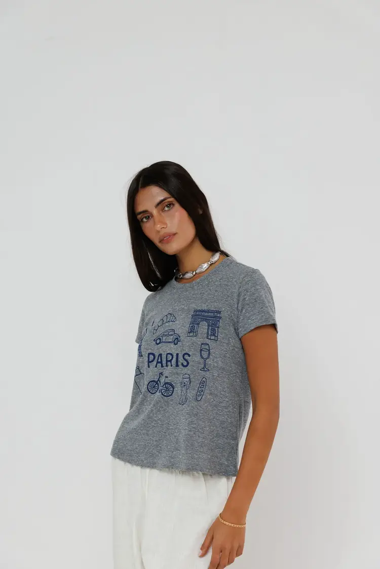 Sunny Somewhere Happiest in Paris Femme Crew Heather Grey