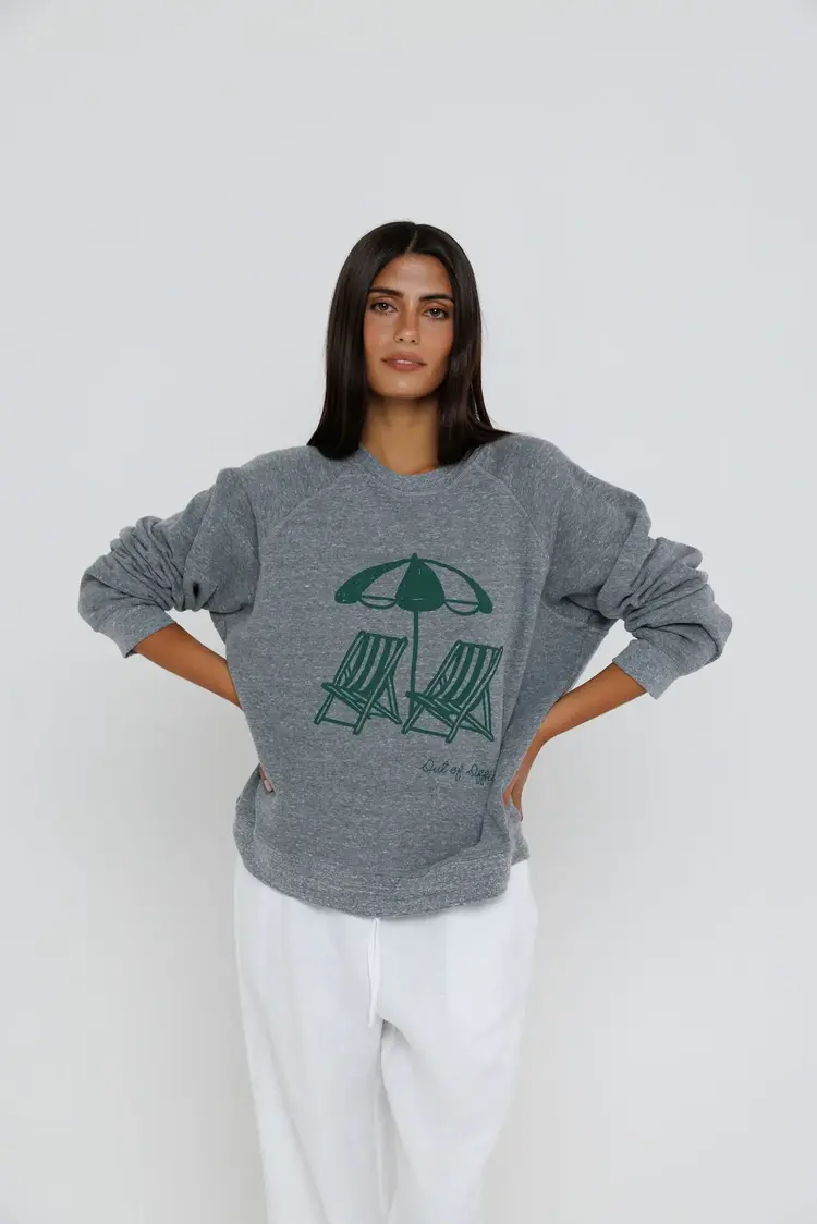 Sunny Somewhere Out of Office Raglan Sweatshirt Heather Grey