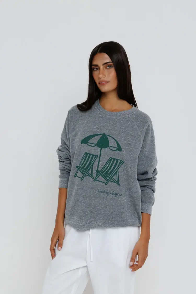Sunny Somewhere Out of Office Raglan Sweatshirt Heather Grey
