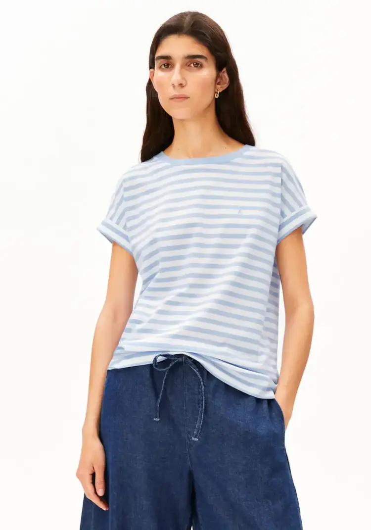 Armedangels IDAARA Stripes T-Shirt White-Soft Blue