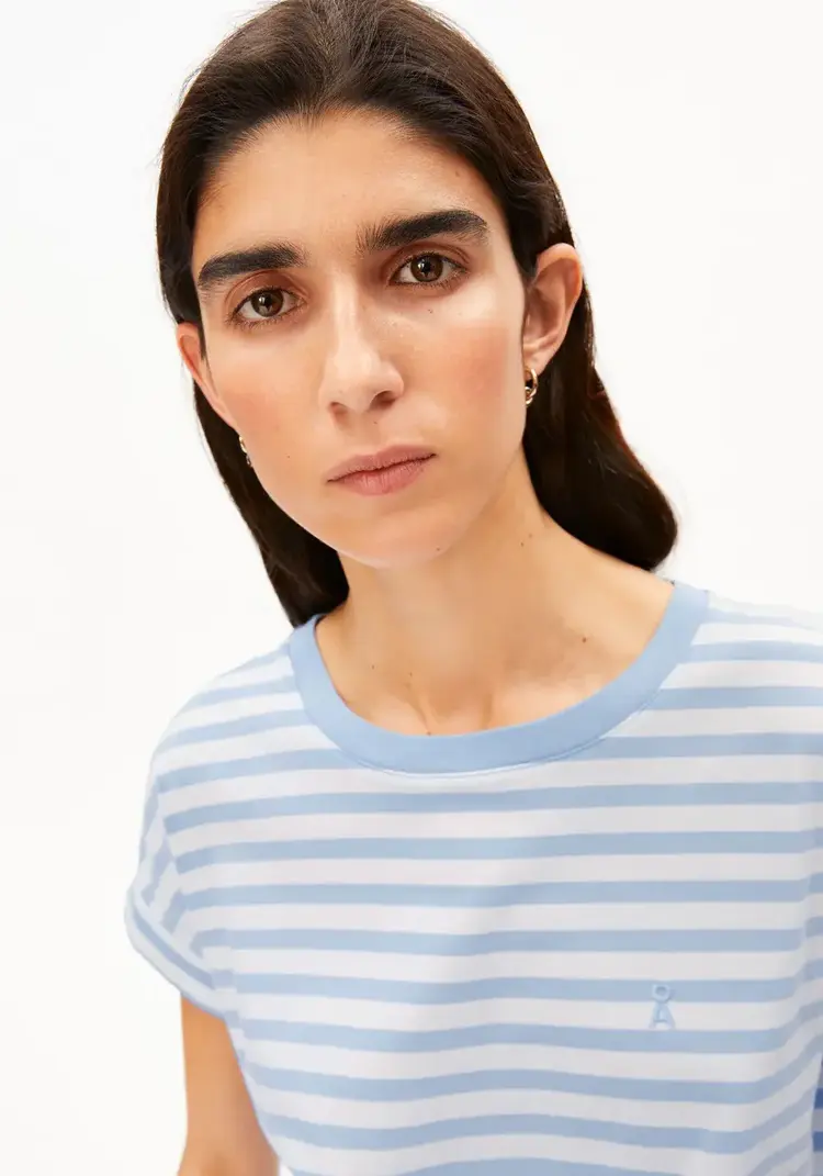 Armedangels IDAARA Stripes T-Shirt White-Soft Blue