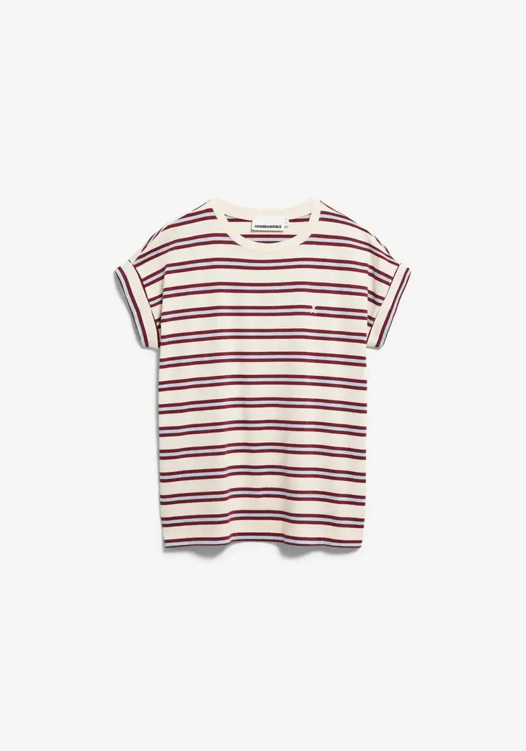 Armedangels IDAARA Stripes T-Shirt Undyed-Velvet Red-Soft Blue