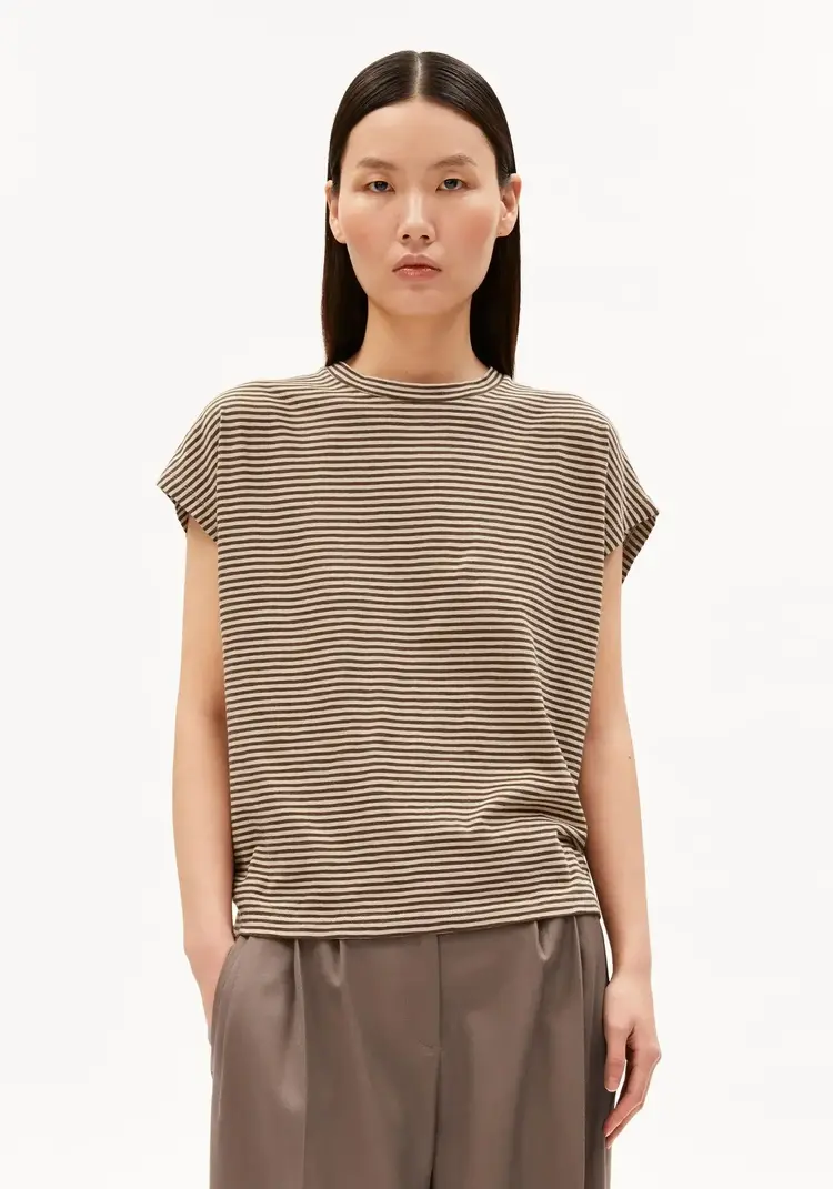 Armed Angels SLUB Jersey Stripe T-Shirt Sandstone-Dried Palm 30008525