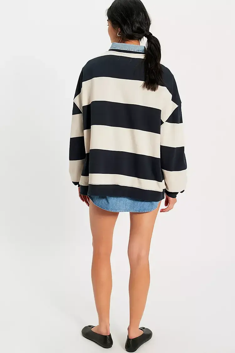 Free People Classic Striped Oversized Crewneck Black Combo