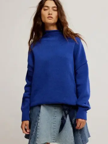 Free People Torres Roll Neck Pullover Sweater Skipper Blue