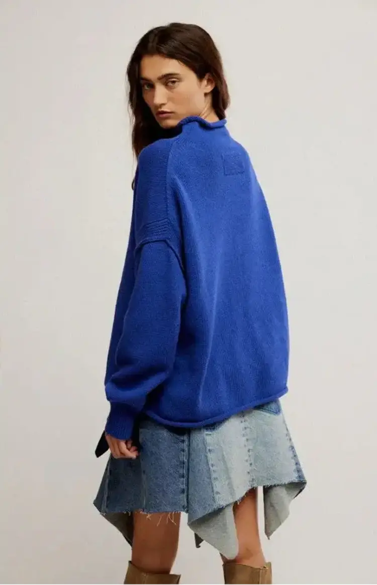 Free People Torres Roll Neck Pullover Sweater Skipper Blue