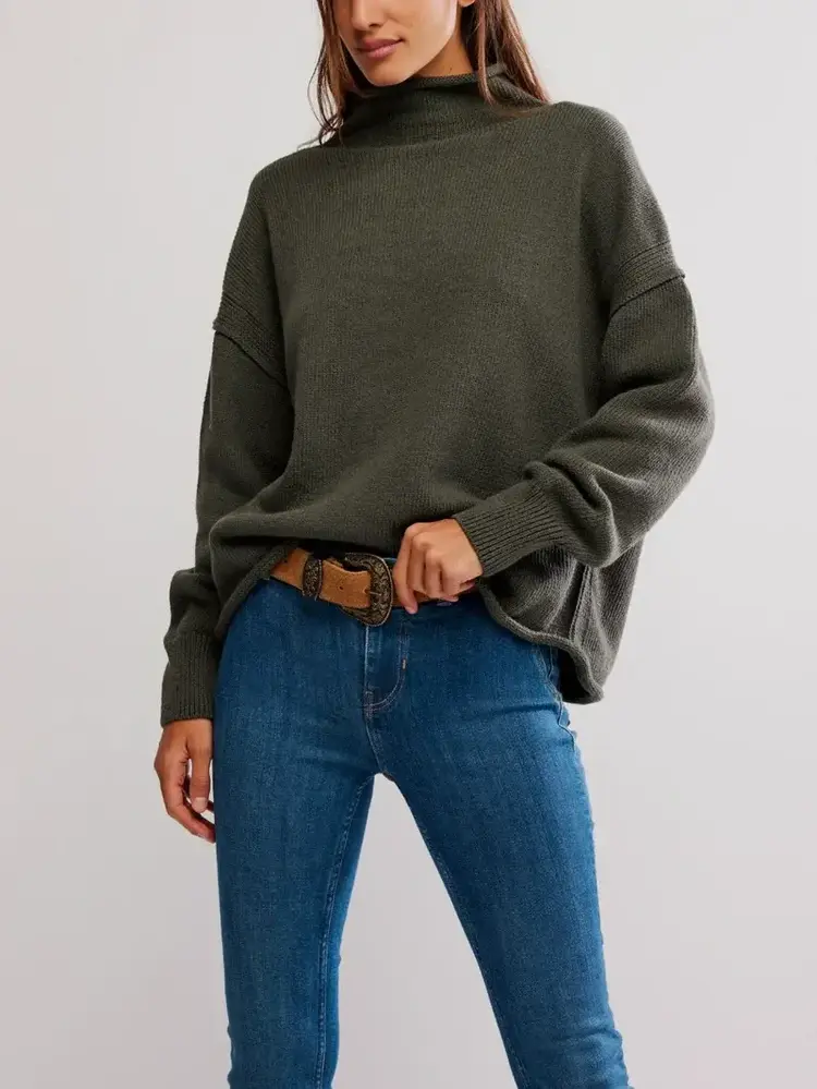Free People Torres Roll Neck Pullover Sweater Army