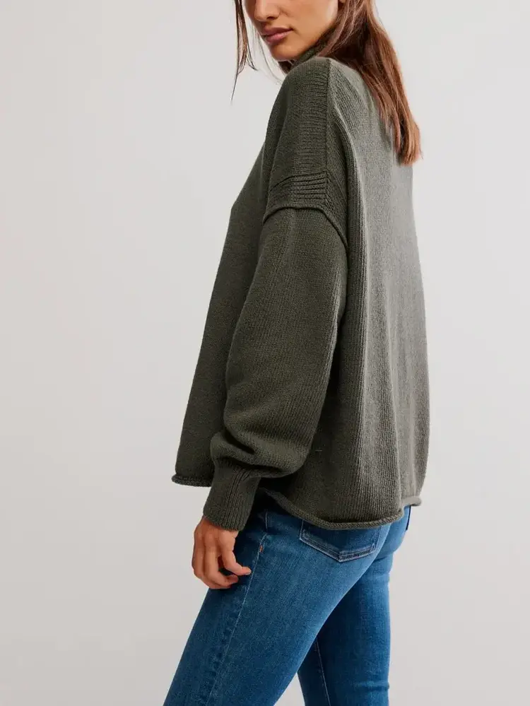 Free People Torres Roll Neck Pullover Sweater Army