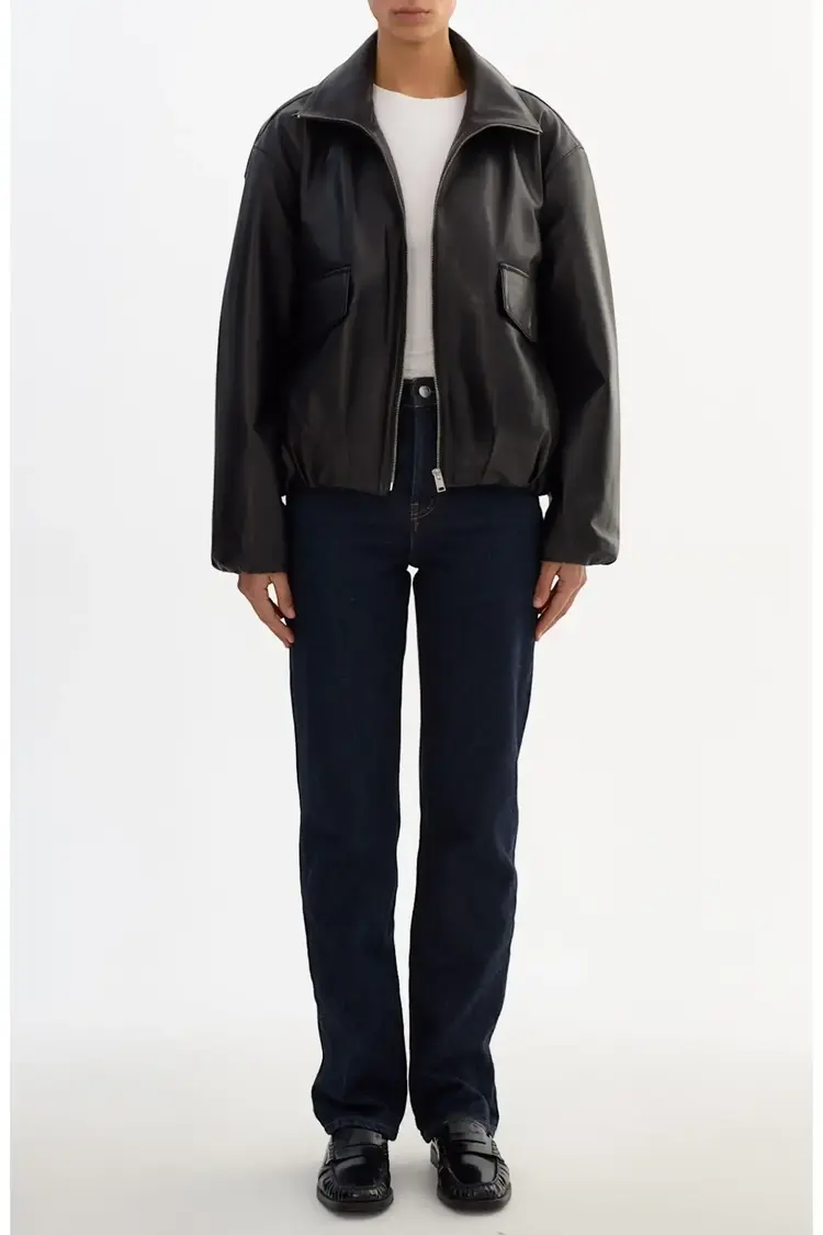 RAMONA Funnel Neck Leather Jacket Black