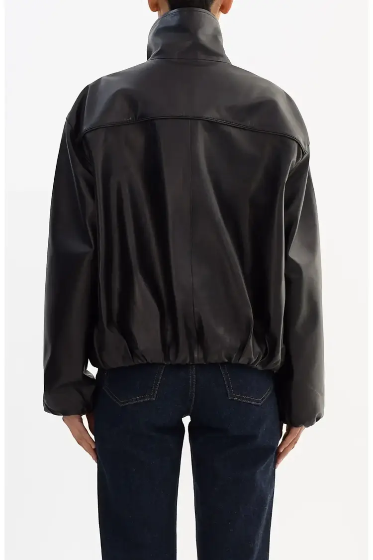 RAMONA Funnel Neck Leather Jacket Black
