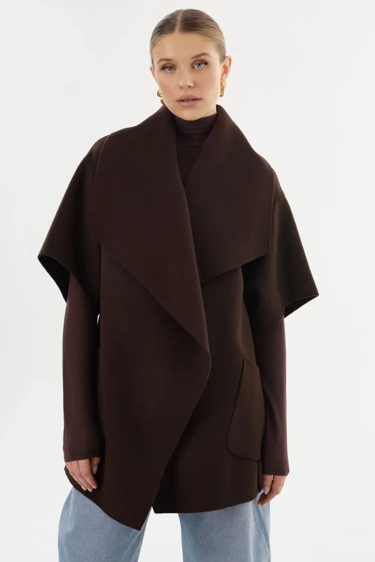 PENELOPE Double Face Wool Coat Dark Brown