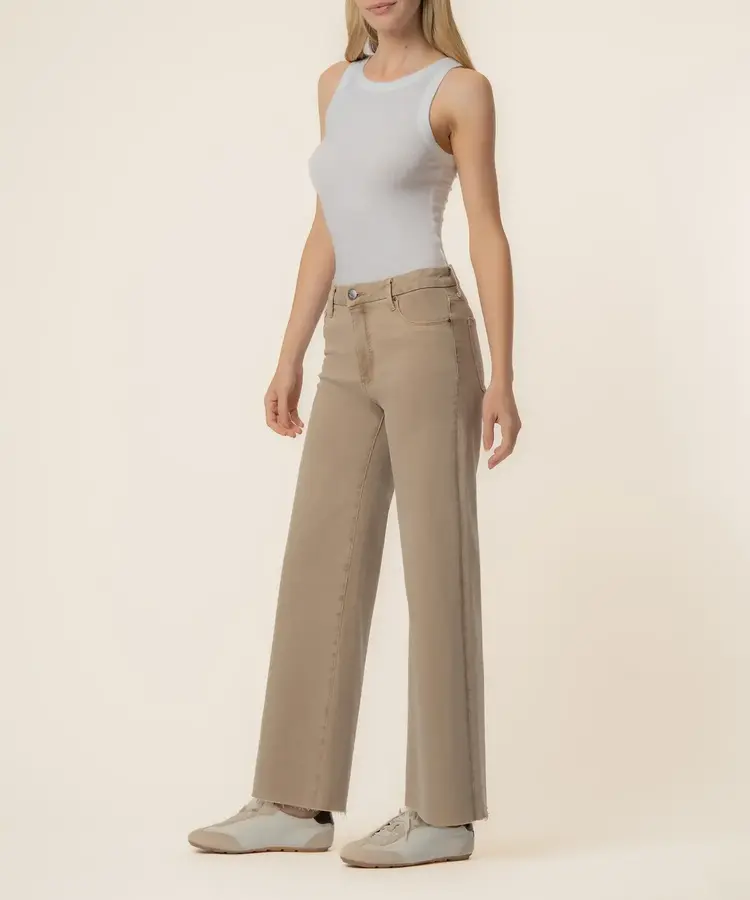 KUT from the Kloth Meg High Rise Fab Ab Wide Leg Raw Hem Chai