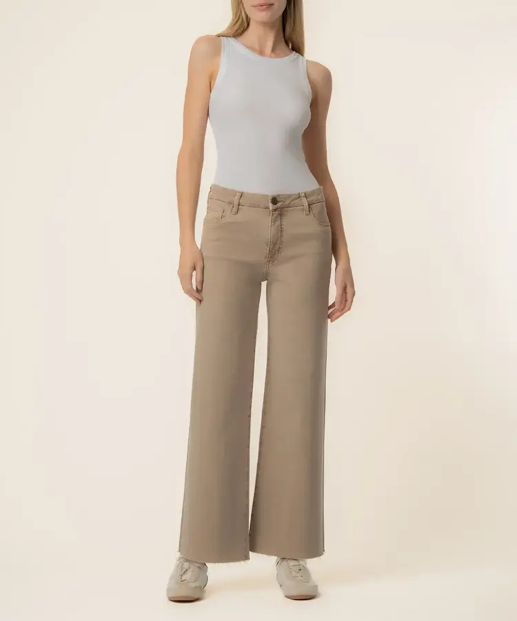KUT from the Kloth Meg High Rise Fab Ab Wide Leg Raw Hem Chai