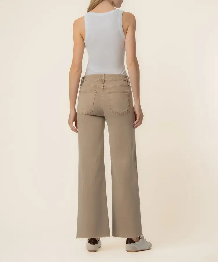 KUT from the Kloth Meg High Rise Fab Ab Wide Leg Raw Hem Chai
