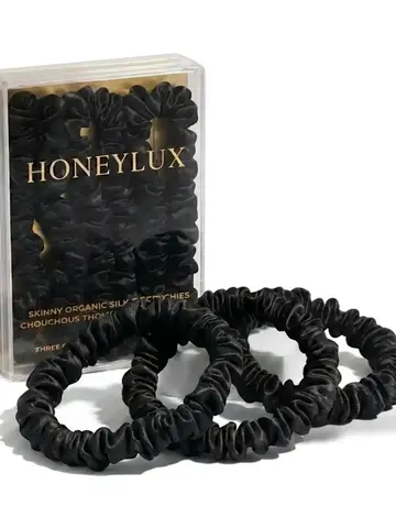 Honeylux Skinny Silk Scrunchie Set Black