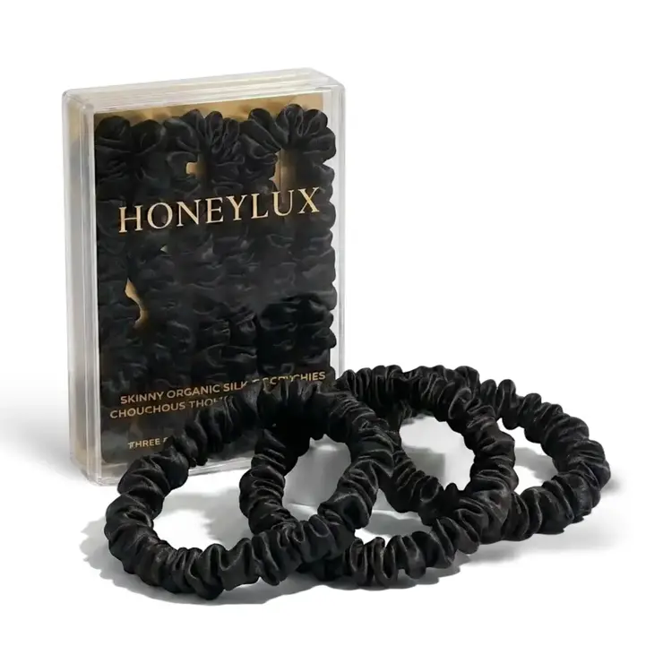 Honeylux Skinny Silk Scrunchie Set Black