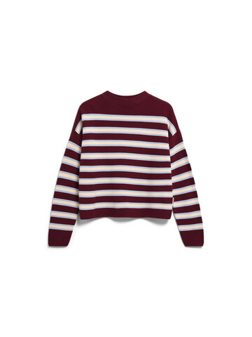 Armed Angels MERINAA Striped Knit Sweater Velvet Red-Soft Blue-Oatmilk