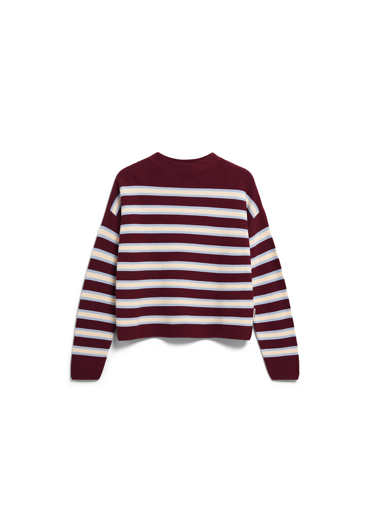 Armed Angels MERINAA Striped Knit Sweater Velvet Red-Soft Blue-Oatmilk