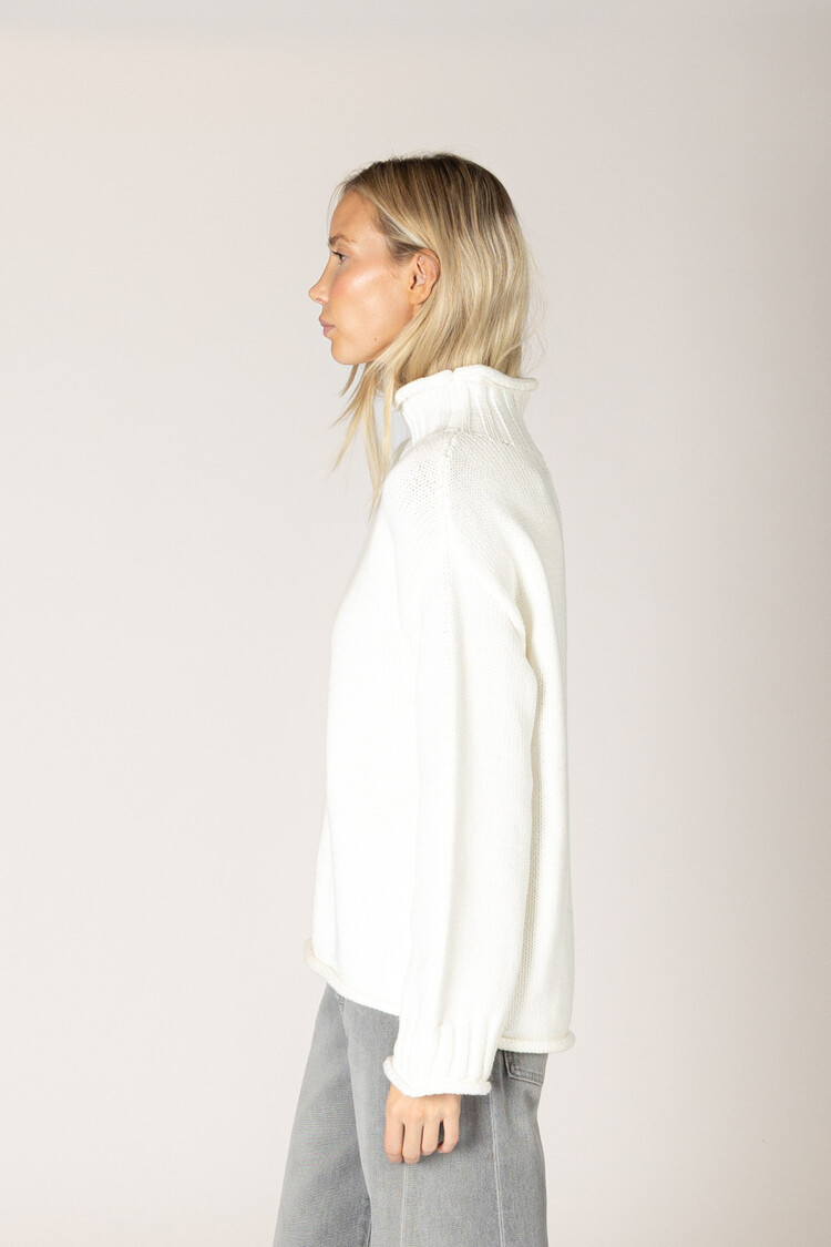 Dolly Cotton Chunky Mock Sweater Soft White