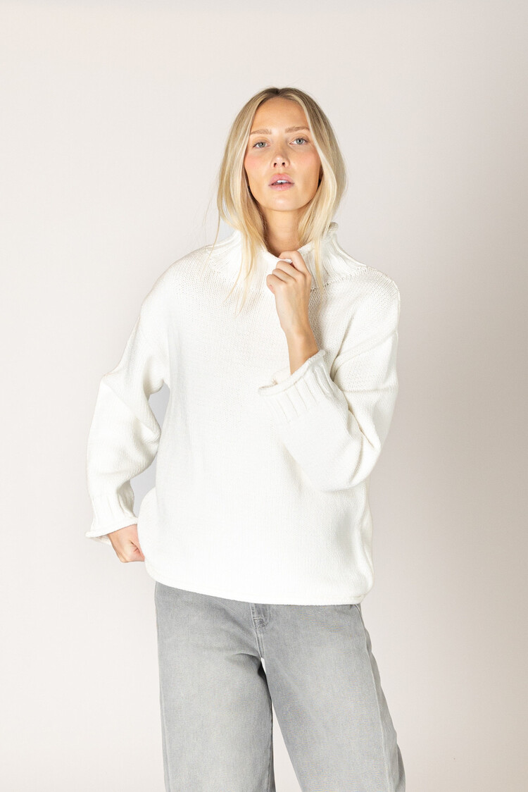 Dolly Cotton Chunky Mock Sweater Soft White