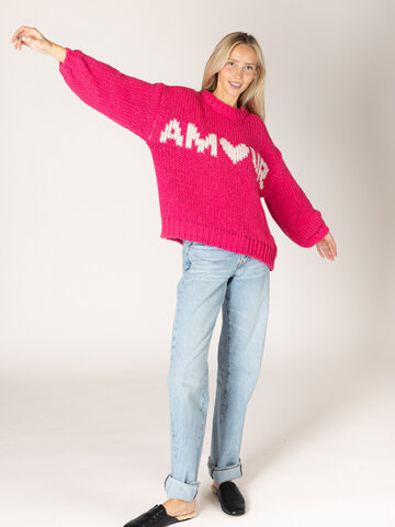 Lainey Hand Knit Amour Sweater Cerise/Off White