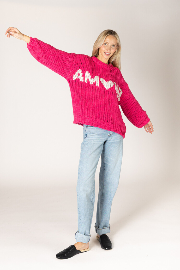 Lainey Hand Knit Amour Sweater Cerise/Off White