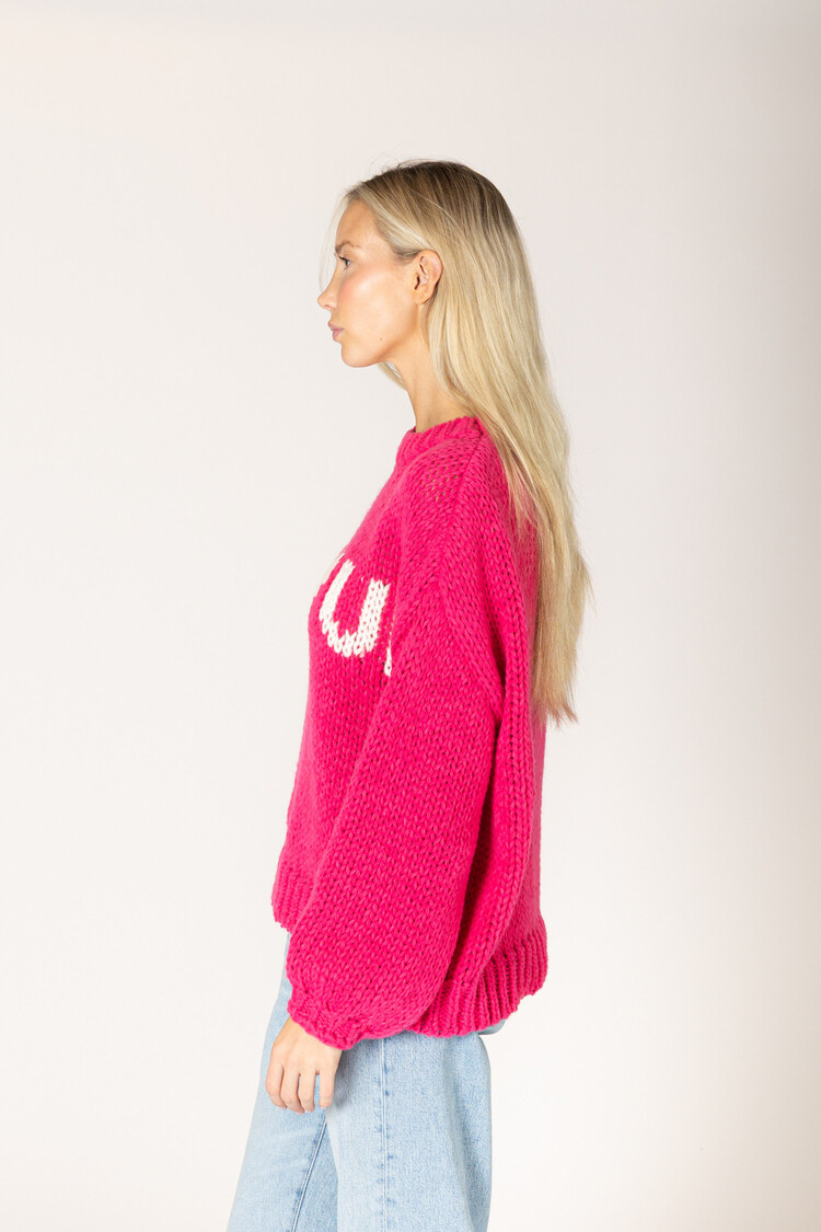 Lainey Hand Knit Amour Sweater Cerise/Off White