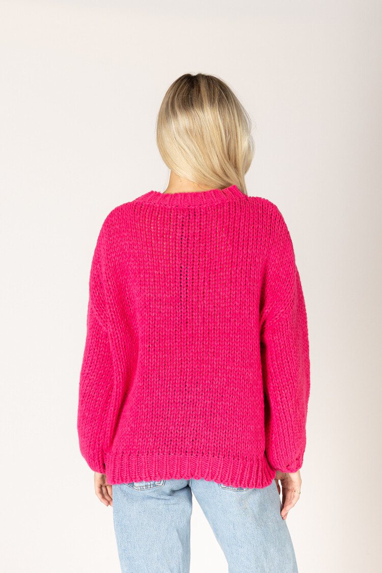 Lainey Hand Knit Amour Sweater Cerise/Off White