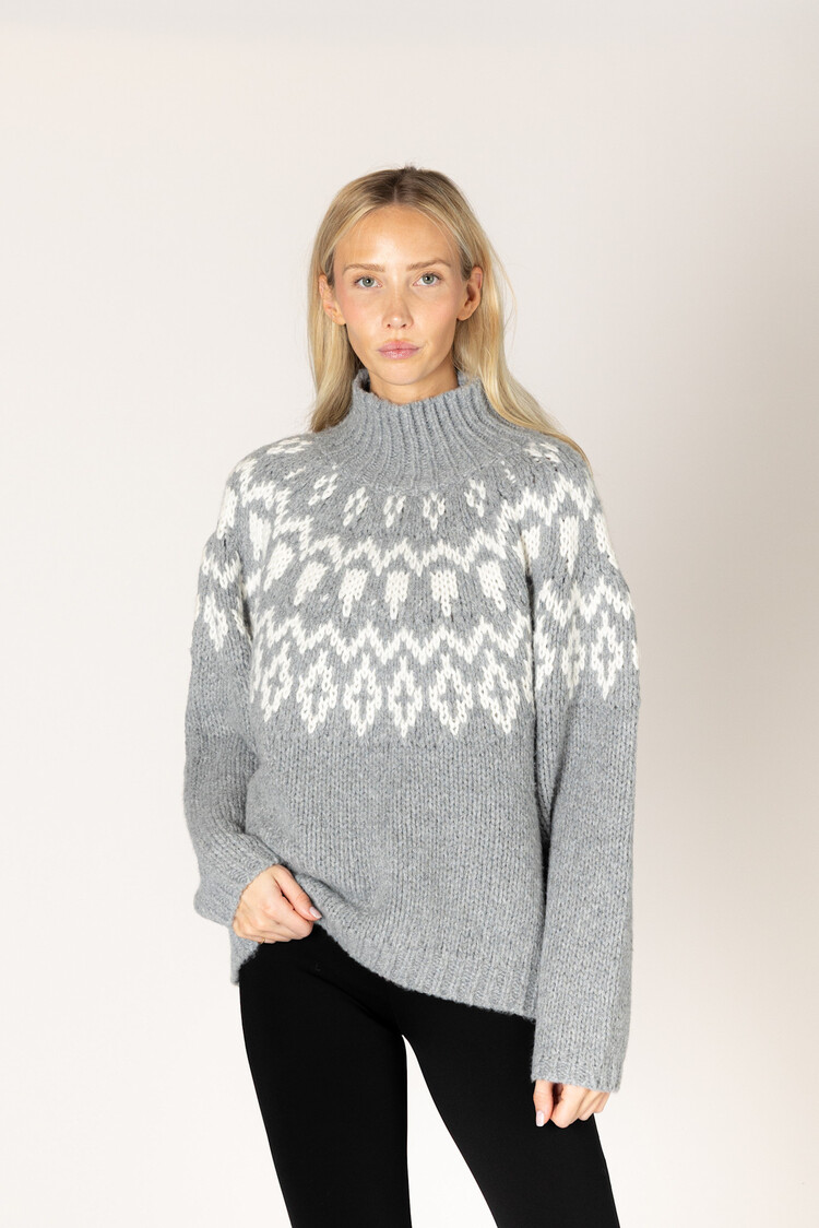 Aggie Fair Isle Mock Sweater Cashmere/Snow
