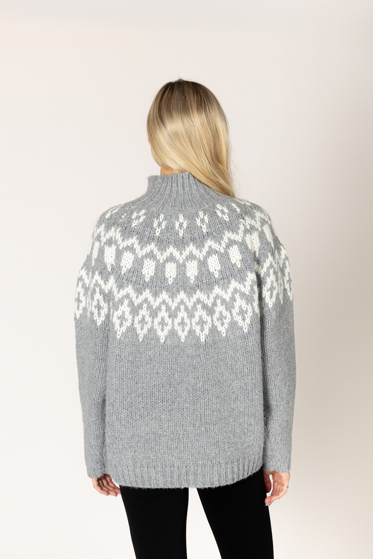 Aggie Fair Isle Mock Sweater Cashmere/Snow