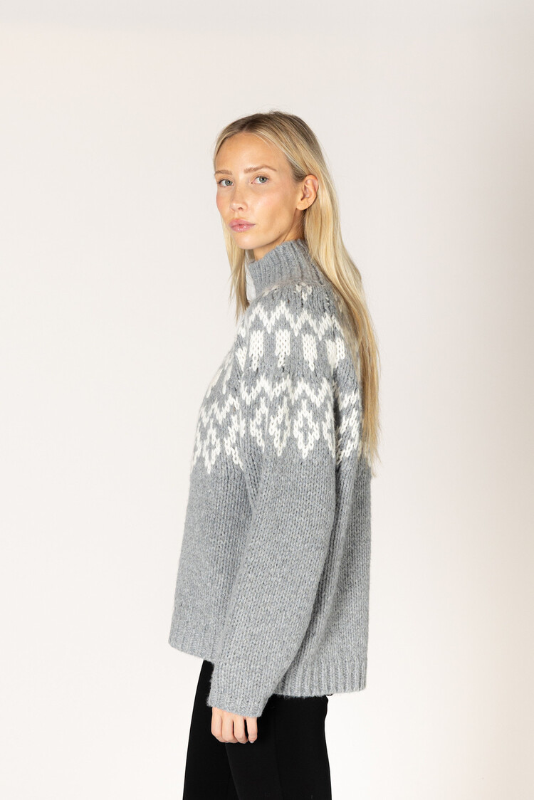 Aggie Fair Isle Mock Sweater Cashmere/Snow