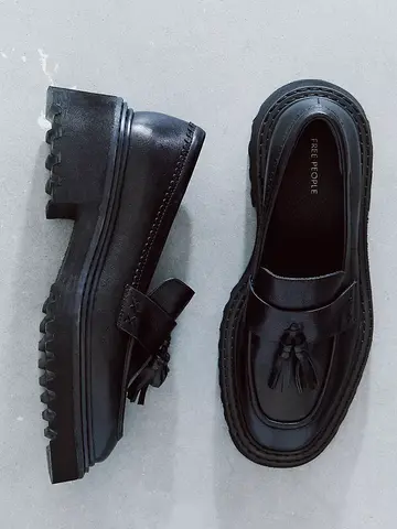 Free People Dahlia Brogue Loafers Black Leather