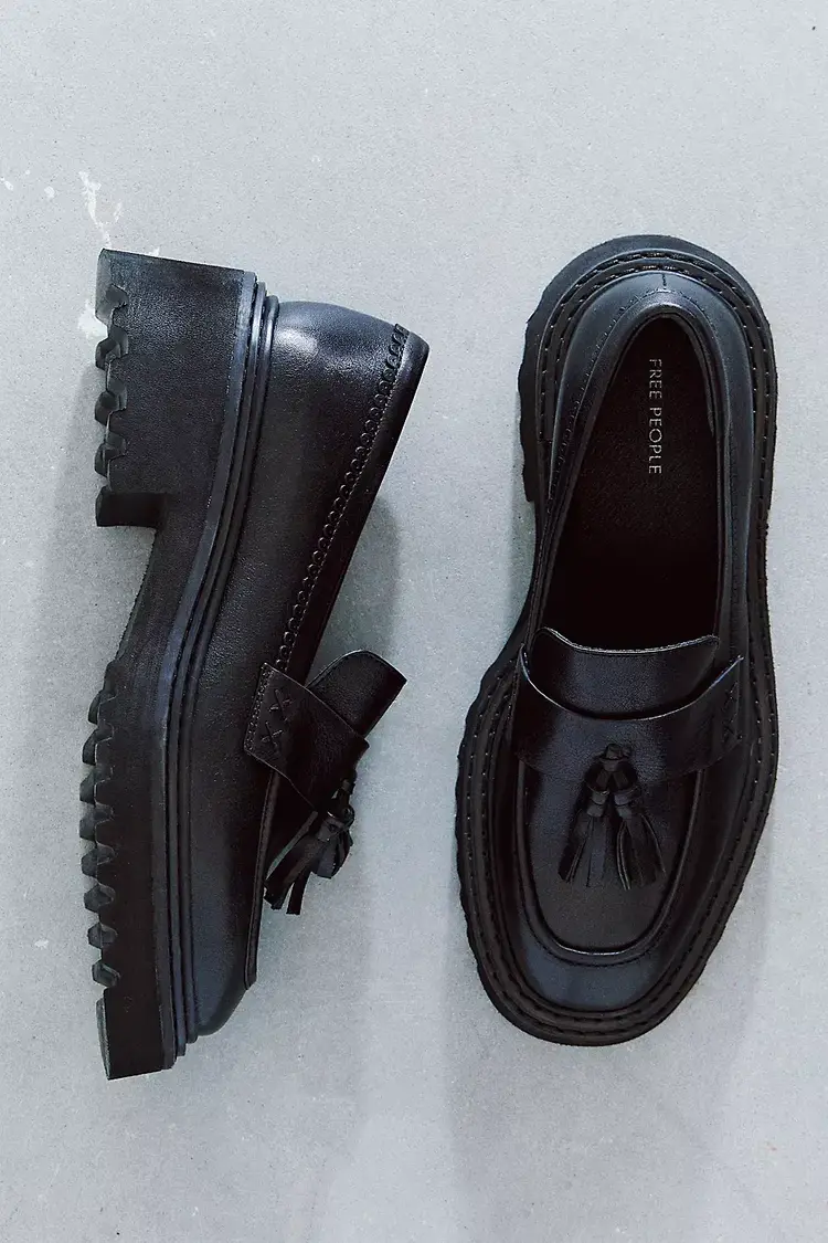 Free People Dahlia Brogue Loafers Black Leather